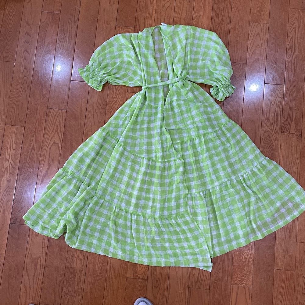 urban outfitters green gingham cottage core wrap dress